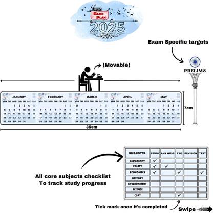 GamePlan UPSC Game Plan|UPSC Study Tracker (Specialized Calender+Core Subjects Checklist) 2025 Wall Calendar