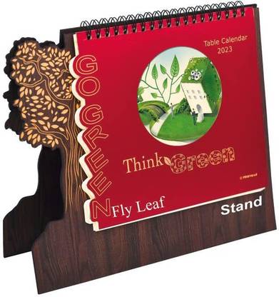 PRINTMAN Wooden Style Table Calendar (Go Green) (9.75” x 8.25") (2023) 2023 Table Calendar