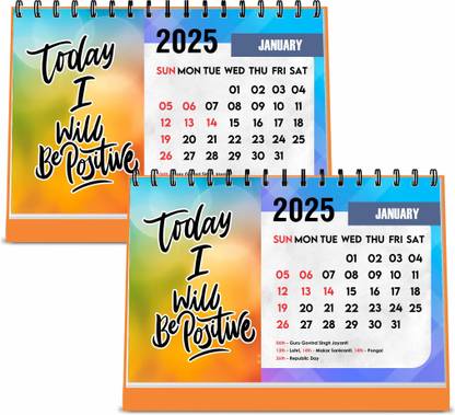 ESCAPER Today I Will Be Positive Motivational Desk Calendar 2024 (Pack of 2 Units) 2024 Table Calendar