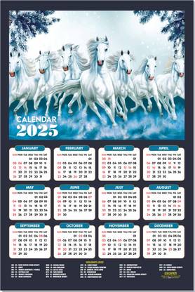 ESCAPER 7 Horses Wall Calendar 2025 hanging , 7 Horses Wall Calendar 2025, Seven Horse 2025 Wall Calendar