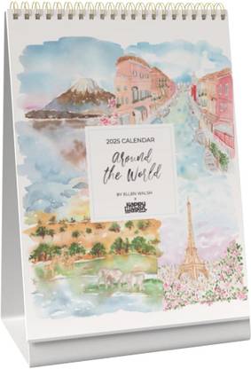 Happywagon 2025 Around the World Desk Calendar 2025 Table Calendar