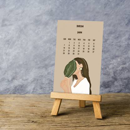 CREATIVE CONVERT Aesthetic Desk Calendar with Wooden Easel Stand 2023 Table Calendar