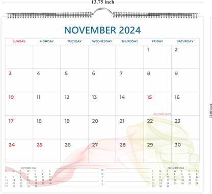 Shashiv 15 Months Calendar from Nov 2024 - Jan 2026 in size 13.75" x 12" Nov 2024-Jan 2026 Wall Calendar