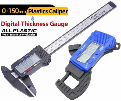 GoodsBazaar 2pc Combo Electronic LCD Digital Vernier Caliper + Digital Thickness Gauge Meter Micrometer Screw Gauge 0-25 mm 0.01 mm Outside Micrometer 103-137 Digital Caliper
