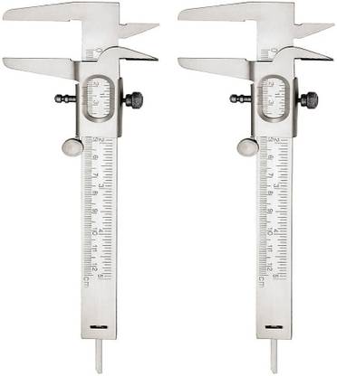 GoodsBazaar 2 pc Combo 12.5 cm 5 inch 125 mm Mini Pocket SS Iron Nickel Plated Ruler Scale Labworld Vernier Caliper Depth Gauge for Measurement of Round Objects and Depth Vernier Caliper