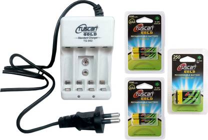 Tuscan Gold TG002 BATTERY CHARGER & (4PCS) AAA1100 BATTERIES & (1PC) 9V 250mAh RECHARGEABLE BATTERY , COMBO PACK  Camera Battery Charger