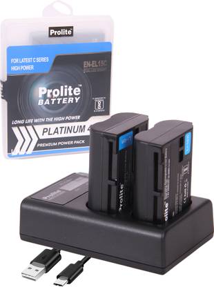 Prolite EN-EL15 Combo | 2 EN-EL15 Platinum Li-ion Camera Battery with 1 Dual LCD Charger  Camera Battery Charger