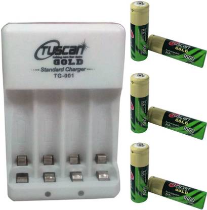 TUSCan GOLD (TG001) BATTERY CHARGER + 6PCS AA1600 RECHARGEABLE (PENCIL)BATTERIES-6PCS  Camera Battery Charger