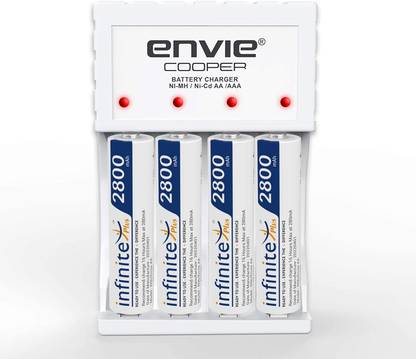 Envie Ultra Fast Charger ECR 20MC with 4 nos of AA 2800 mAh Rechargeable Batteries | for AA & AAA Ni-Cd & Ni-mh Rechargeable Batteries with LED Indicator  Camera Battery Charger