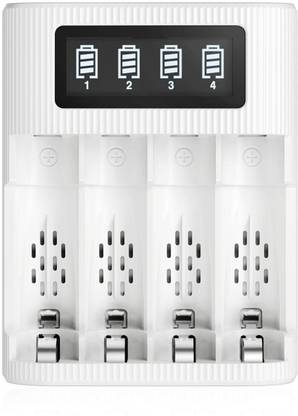 EBL AA and AAA Battery Charger - 4-Bay with Type-C & Micro USB Input  Camera Battery Charger