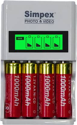 Simpex LCD Fast Charger with 1000mAh AA Ni-CD Rechargeable  Camera Battery Charger
