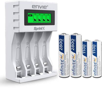 Envie Ultra Fast Charger ECR 11 MC For AA & AAA Ni-mh Rechargeable Batteries With 2xAA2800 & 2AAA1100 Rechargeable Batteries | With Over Charge Protection (ECR 11MC+2800+1100)  Camera Battery Charger