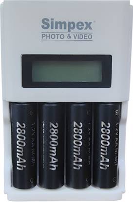 Simpex LCD Fast Charger with 2800mAh 4pc AA Ready To Use Rechargeable  Camera Battery Charger