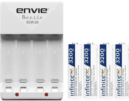 Envie 3200mAh AA 4 Pcs Ni-MH Rechargeable Battery With Ecr20 Charger  Camera Battery Charger