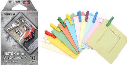 FUJIFILM Instax Mini Stone Gray 10x1 Film With Simple Hanging Paper Photo Bunting Film Roll
