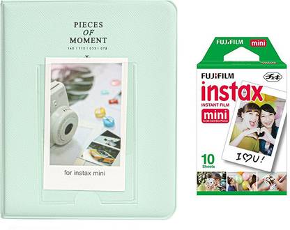FUJIFILM Instax Mini 10X1 Instant Film With 64-Sheets Mint Green Album For Mini Film Roll