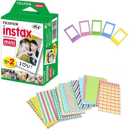 FUJIFILM Instax Mini 20 Shots with 5 Colored Frames and 20 Colorful Sticker Instant Film Roll
