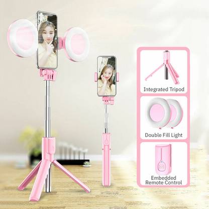 TECHGEAR Selfie Stick Tripod LED Ring Light Foldable Handheld Folding Flash Bracket