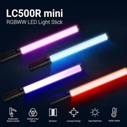 GODOX LC500R Mini RGB LED|2500K-8500K Full Color,39 Lighting Effects & Smartphone APP 5800 lx Camera LED Light