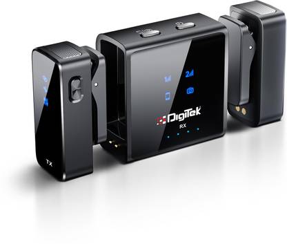 DIGITEK DWM-117 2-in-1 Wireless Mic with 70m Range & 6Hr Use for Smartphones & DSLR Camera Microphone