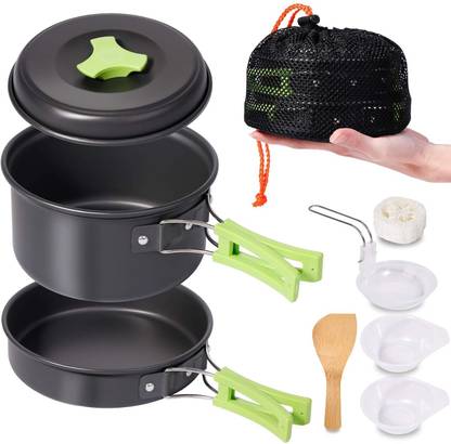 Linist 8 Pcs Camping Cooking Set – Compact Lightweight Outdoor Cookware Kit Cam