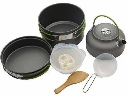 Linist Portable Outdoor Camping Cooking Set Pot Bowl Teapot Coffee Kettle Set Cam