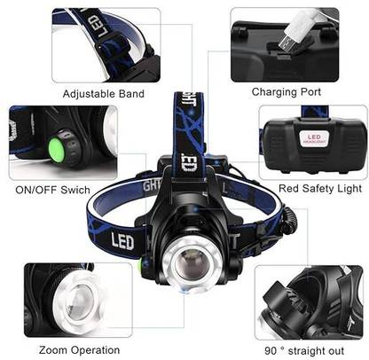 SHARNGA Rechargeable headlamp,6 LED 8 Modes 18650 USB Rechargeable Waterproof Flashlight Cam