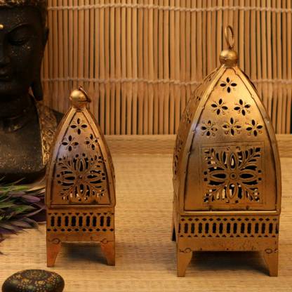 OPPERSTE Iron Painted MINNAR Lantern Set of - 2 Iron Candle Holder
