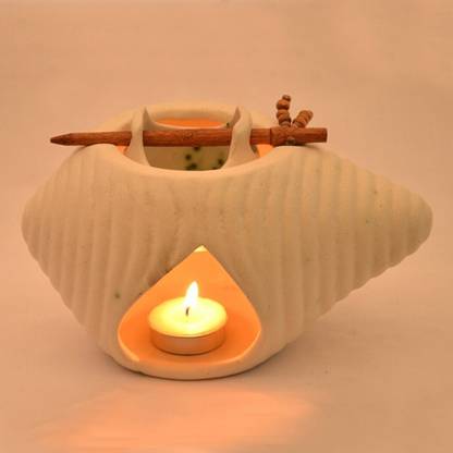 ExclusiveLane Handcrafted Shankh Shaped Ceramic Tea Light Antique Candle Stand Holders Ceramic 1 - Cup Tealight Holder