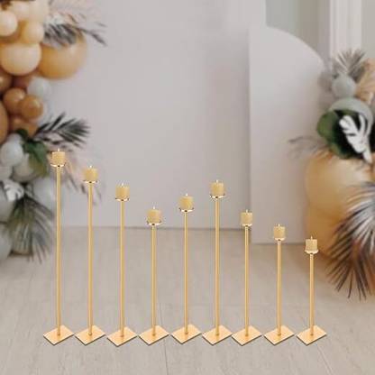 Acrylic Design Art 9pcs Free-Standing Floor Candle Holders Set of 9 Gold Iron Candle Holder Set