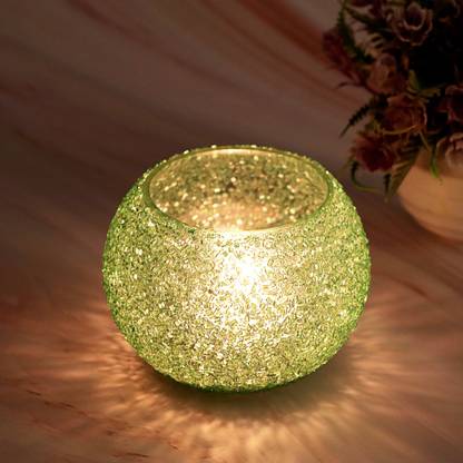Clovefry Glass Roli Poli Crackle T-light/Candle Holder decoration for home (3Inch,10293) Glass 2 - Cup Tealight Holder Set
