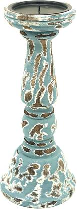 Master Piece Crafts Distressed Blue Wooden Candle Holders | Pillar Candle Holder Wooden 3 - Cup Candle Holder Set