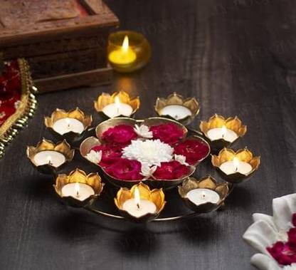 sintl Sterling International Golden Metal Lotus Shape Rangoli & Candle Tealight Holder Brass 1 - Cup Candle Holder