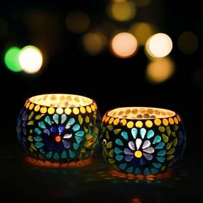 Flipkart SmartBuy Set of 2 Mosaic Glass Tealight Votive Set Glass 2 - Cup Tealight Holder