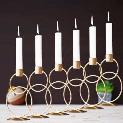 WEBELKART Premium Modern Double Ring Tealight Candle Holder for Diwali Decor Iron Candle Holder