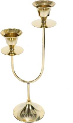 KAPER Brass Candle Stand for Home Decoration Church Candle Stand for Dining Table Brass 2 - Cup Candle Holder