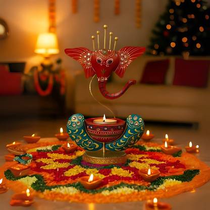 ATRANGI Ganesh Ji Tea Light Candle Holder for Home Décor, Pooja Room & Gifting Carbon Steel 1 - Cup Tealight Holder