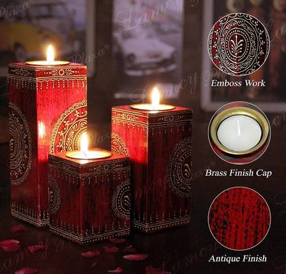 LAMCY PLAZA Handmade Wooden Tealight Candle Holder/Rustic Home Décor/Table Top Candle Holder Wooden Tealight Holder