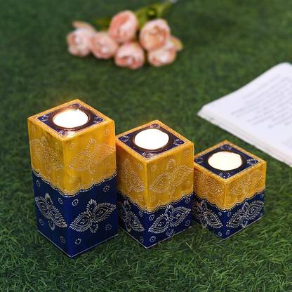 Samsiddhi Handcrafted Wooden Candle Holder Set of 3 Wooden 3 - Cup Candle Holder Set