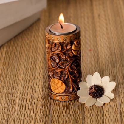 JaipurCrafts Decorative Designer Traditional Rajasthani Handicraft Unique Wooden 1 - Cup Candle Holder