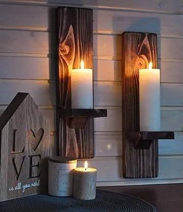 K krafts Candle Holder Wall Light Wooden Decorative Wall Sconce Wooden Candle Holder