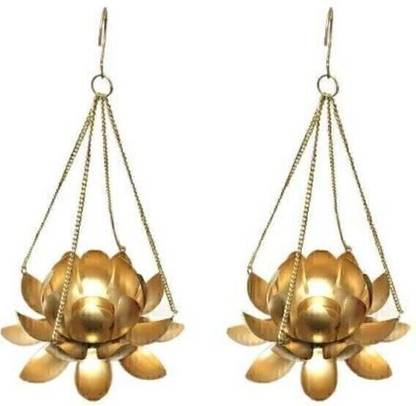 Sandeep Crafts Hanging lotus Shape Metal Color Candle Stick Holder Beautiful Design Home Aluminium 2 - Cup Tealight Holder Set