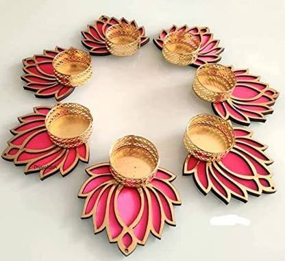 thriftkart Handmade Lotus Reusable Tealight Candle Holder Lotus Diya for Pooja Decor (7 Pc) Paper 7 - Cup Tealight Holder Set