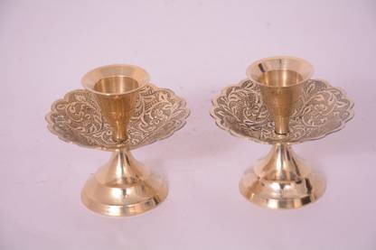 KDT Gold Brass Small Shamadan Candle Holder Set of 2 Brass Tealight candle Holder Brass Candle Holder Set