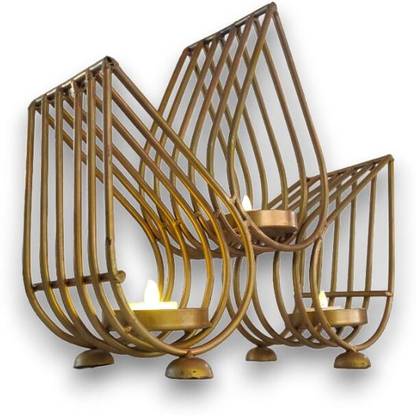Vandana Collection Candle Holder 3 Lotus-Shaped Tealight Holders Gold Antique Finish Iron 1 - Cup Tealight Holder