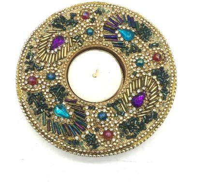 Master Piece Crafts Round Beaded Tealight Candle Holder for Decoration | Temple Decoration Iron 1 - Cup Candle Holder