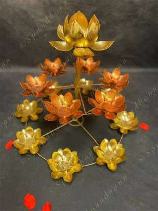 Spundhann 3 Tier Large Lotus Tea Light Holder Brass Candle Holder