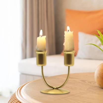 EVERYTHING EXPORTS EVE Metal Candlestick Desktop Pillar Candle Holder Gold Plated, Iron 2 - Cup Candle Holder