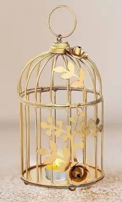 Fashion Bizz Bird cage with Flower Vine Gold Finish Iron 1 - Cup Tealight Holder