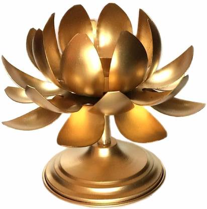 S K Bright Metal Candle Stand Lotus Tea Light Holder Diwali Christmas Temple Decor Diya Cast Iron 1 - Cup Tealight Holder Set
